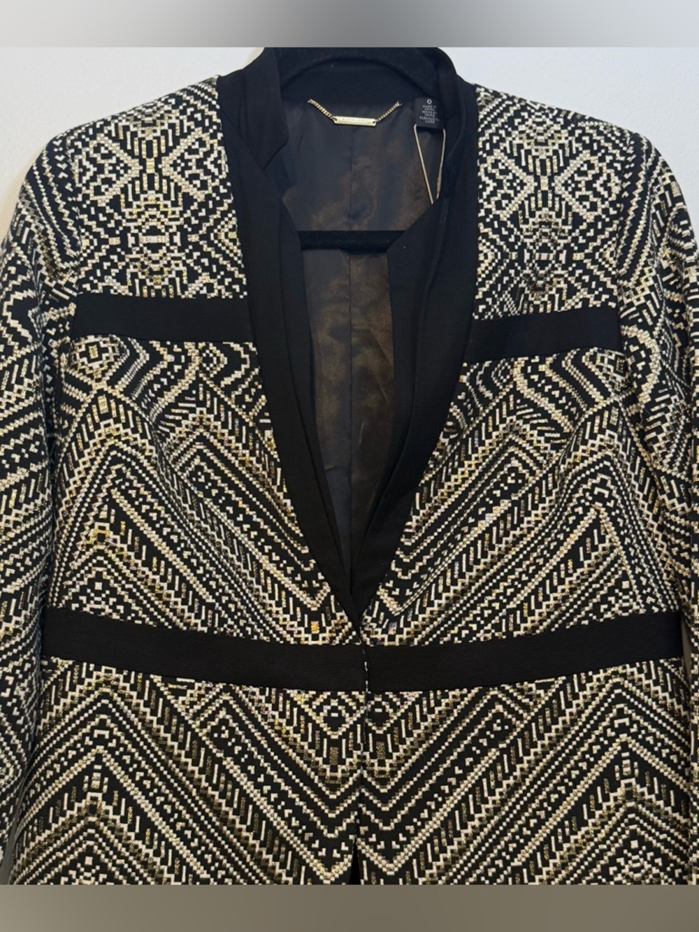 Chico’s Black Label Quiet Luxury Metallic Jacquard Blazer Gold Jacket Size 0 NWT - Picture 3 of 11